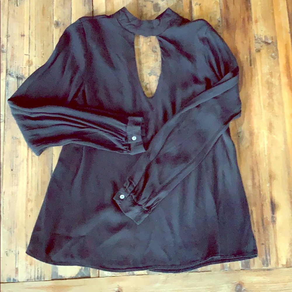 Black Blouse with Deep V and High Neck Collar
